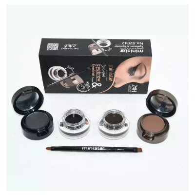 MINISTAR 4in1 Brown + Black Gel Eyeliner and Eyebrow Powder Make Up Water-proof and Smudge-proof